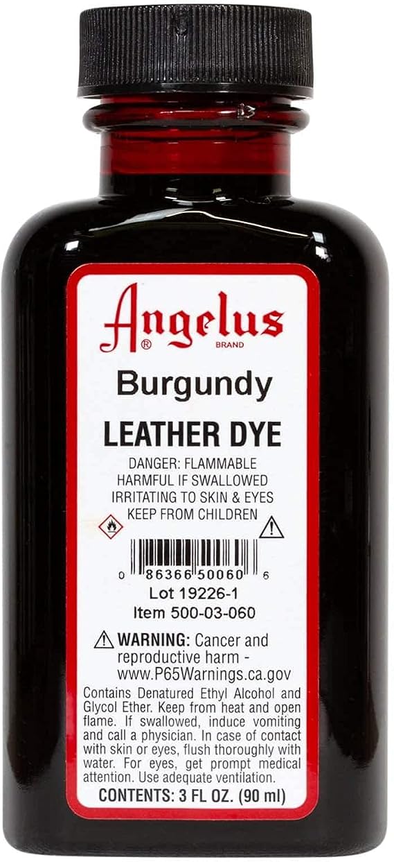 Teinture Pour Cuir Angelus - Couleur Bordeaux - 3 Oz (89 Ml) - Pour Chaussures, Sacs, Ceintures, Selles - 6