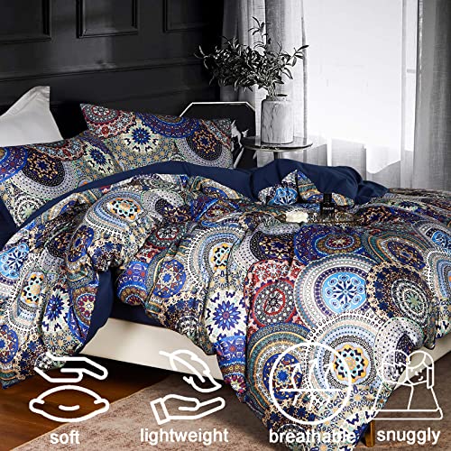Morromorn Boho Bedding Duvet Cover King Size 3 Pcs Comforter Set Aesthetic Vintage Hippie Retro Rustic Soft Lightweight Navy (Mandala, King/Cal King) #TOP2