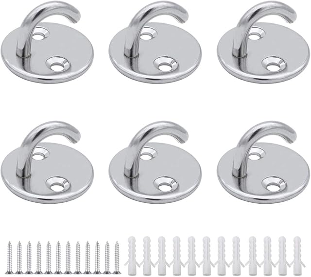KingYH 6 Pack M5 Round Open Pad Eye Plate Anchor 304 Stainless Steel Ceiling Hook Heavy Duty Wall Mount Hook with Screws for Hanging Plant Basket Ceiling Fan Marine Deck Hardware