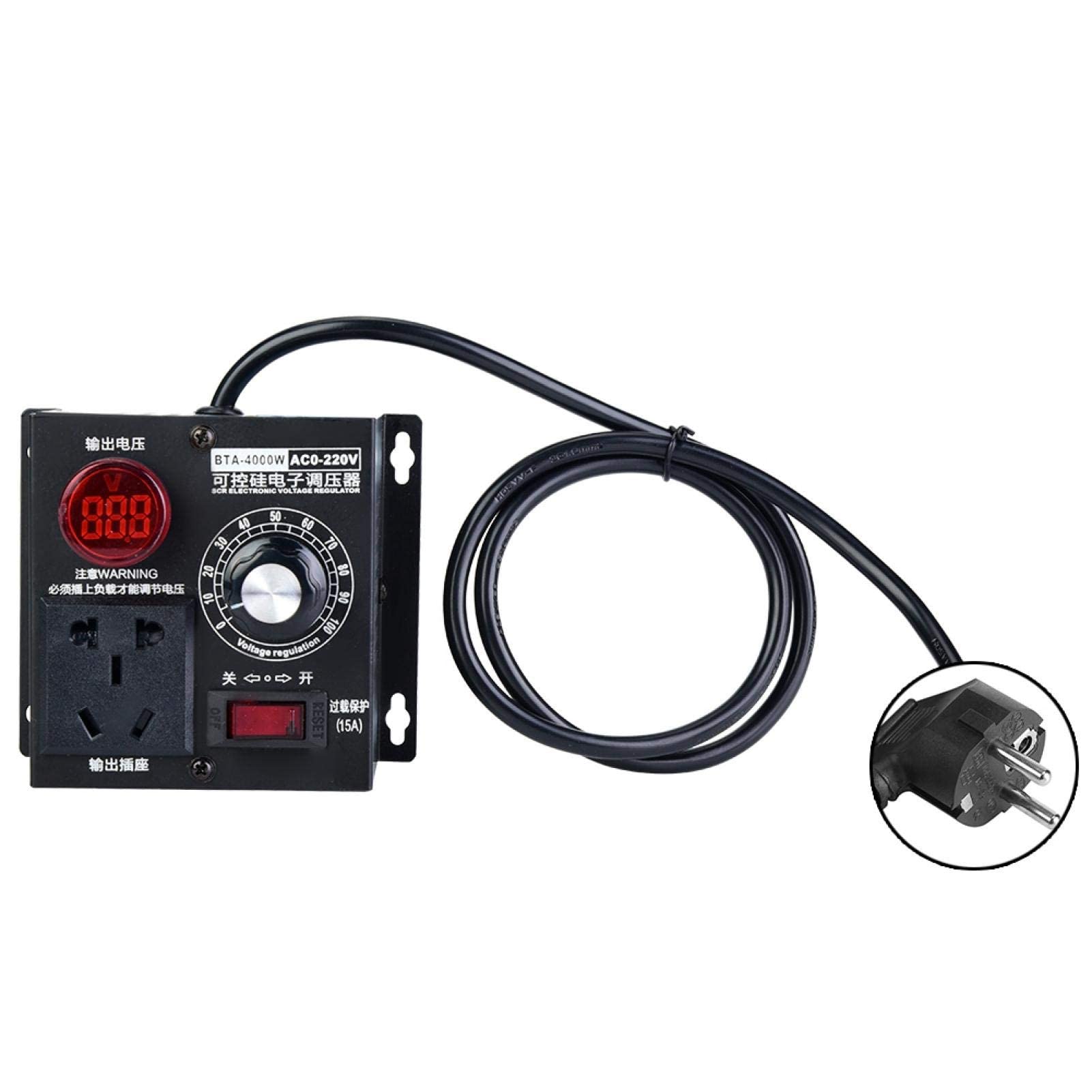 Regulador Velocidad Ventilador 220V Regulador Velocidad Motor AC 4000W Regulador de Voltaje SCR de alta Potencia, Controlador de Velocidad del Ventilador del Motor, con Atenuador(220V EU Plug)