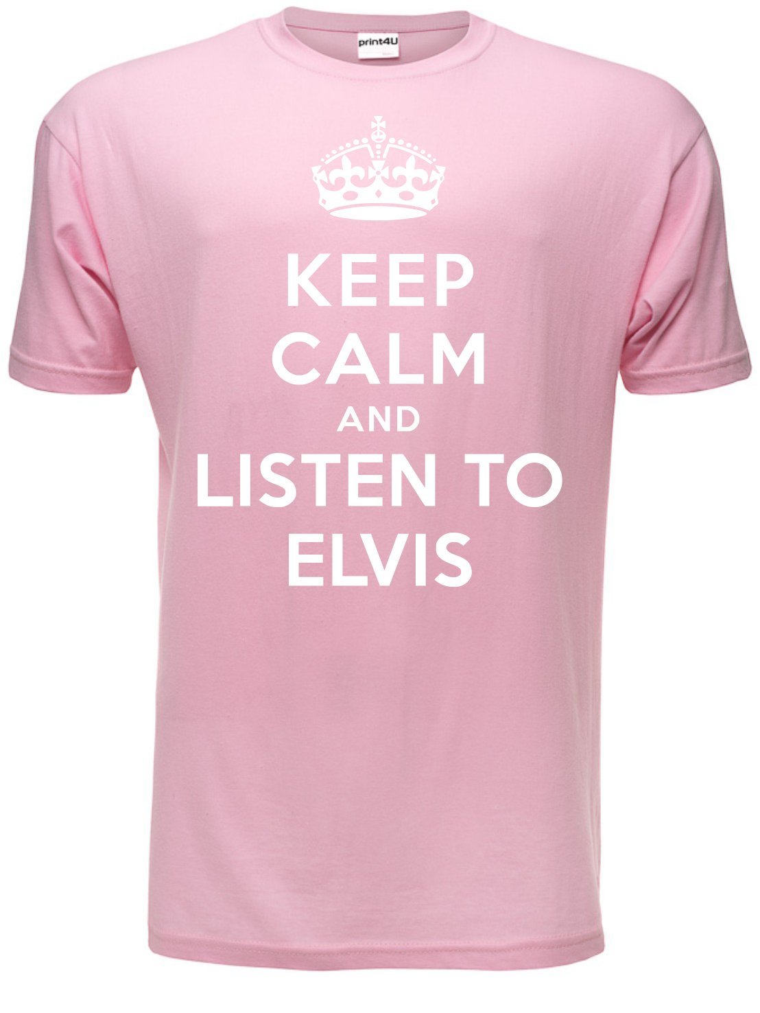 Print4u Men's Pink Keep Calm Listen To Elvis Music Fan Gift T-Shirt X-Large