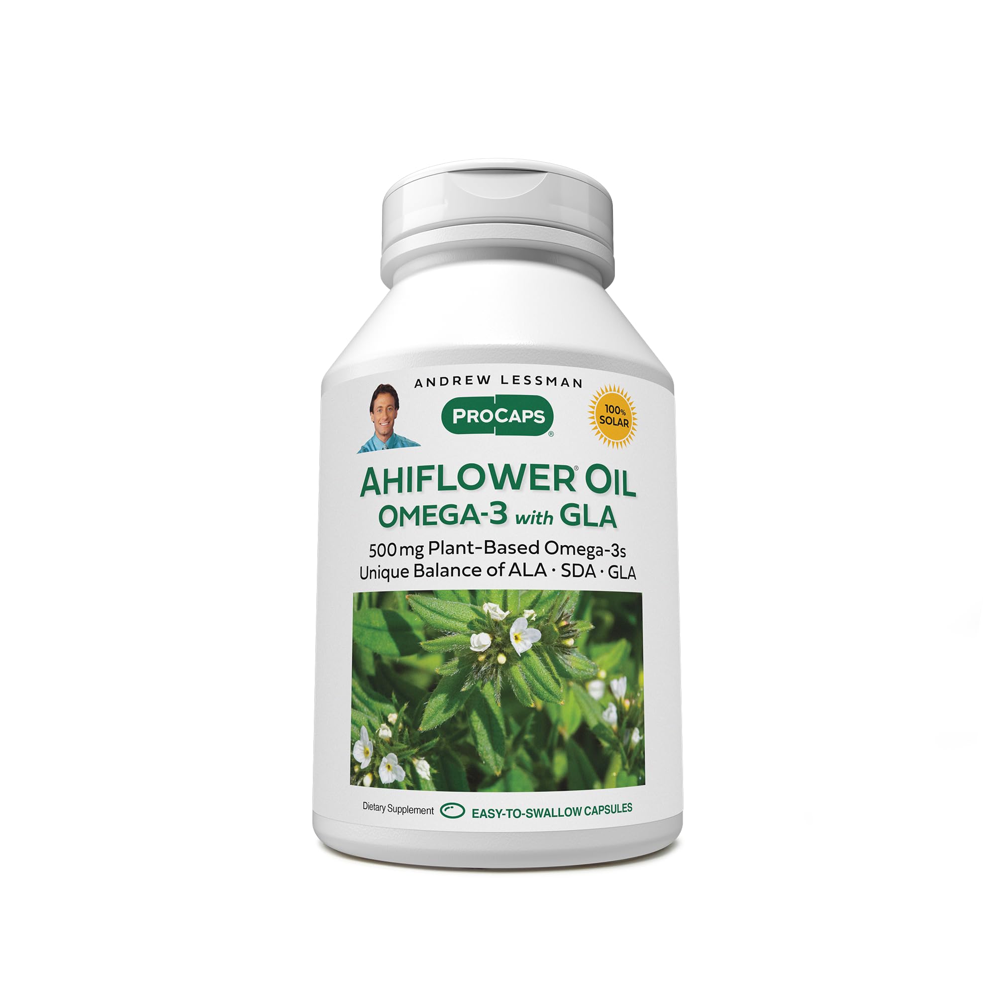 ANDREW LESSMAN Ahiflower Omega-3 with GLA - 60 Softgels - Uniquely Balanced, Plant-Based Source of Essential Omega-3 Fatty acids. No Stomach Upset, Contaminants or Mercury. Easy to Swallow