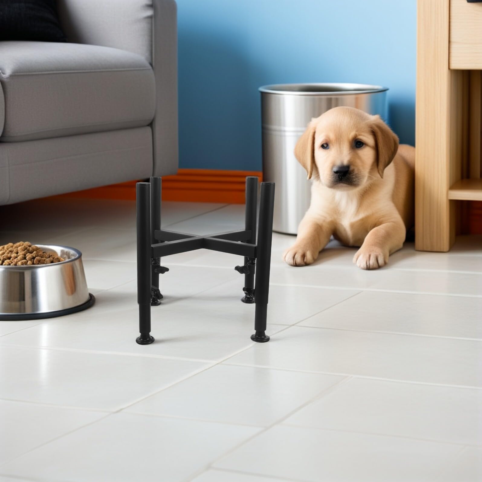 Levemolo Soporte Comedero para Perros de Acero Inoxidable Negro, Altura Ajustable 6-10,2 Pulgadas, Soporte Antideslizante y Estable para Cuencos de Comida, Estación de Alimentación