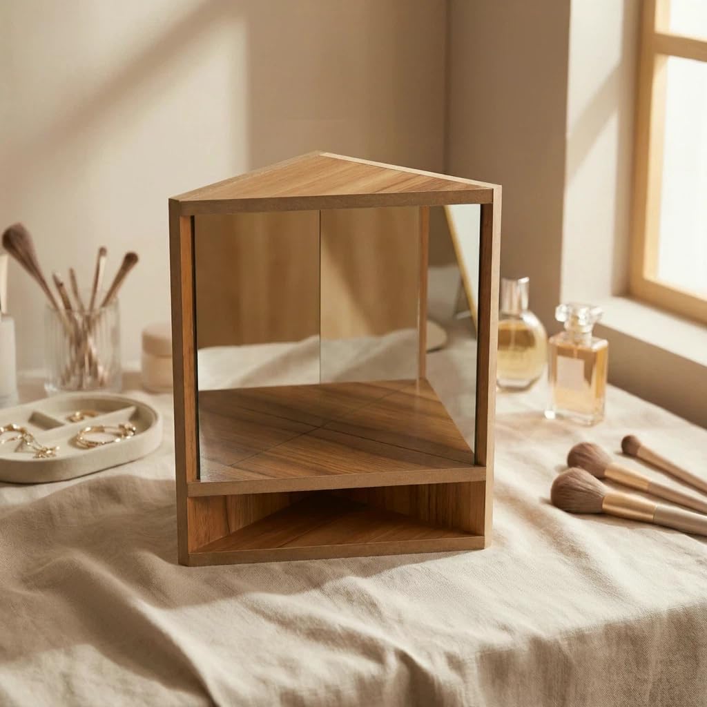 Non-Reversing Mirror with Wood Frame - Tabletop True Reflection Non-Inverted Mirror for Living Room, Bedroom, Home Decor
