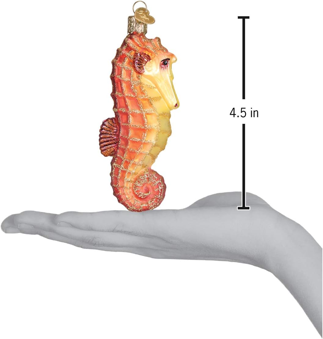 Old World Christmas Ornaments Orange Sea Horse Glass Blown Ornaments for Christmas Tree - Image 3