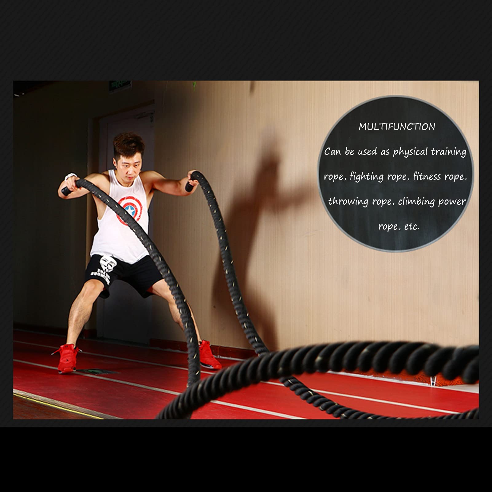 Poly Dacron Battle Rope, Krafttrainingsseil mit Schutzhülle, Kämpfende Fitnessseile für Arme, Ganzkörper-Trainingsgeräte (Size : 15m)