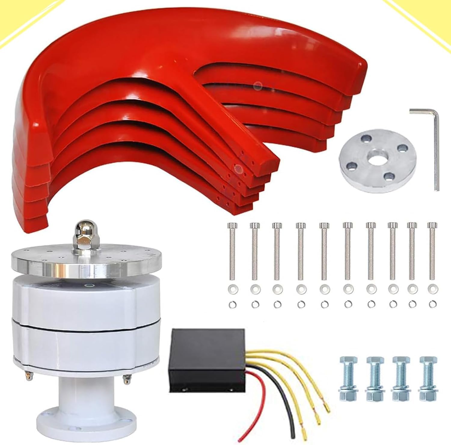 Zestaw turbiny wiatrowej 3000 W, pionowy, 5 łopatek, 12 V/24 V, z regulatorem ładowania - czerwona latarnia