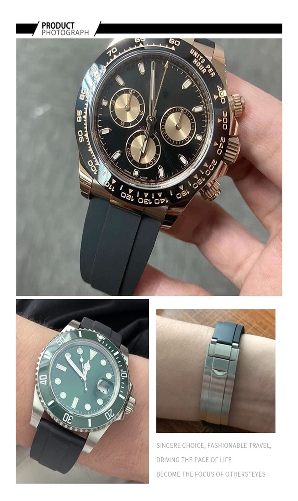 Do gumowego paska do zegarka Rolex 20 mm, 21 mm, ze srebrną klamrą i łukowymi uszczelkami.
