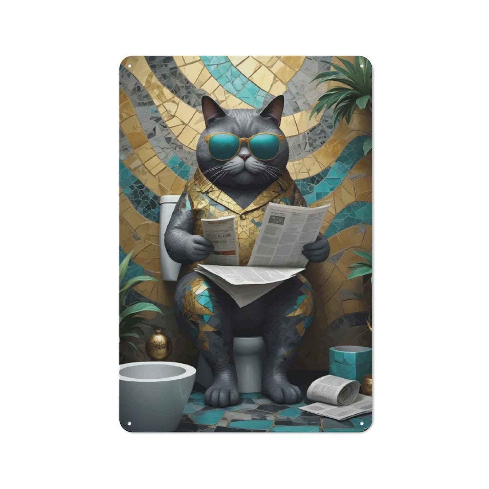 Junmoney Fat Cat Toilet Metal Wall Sign 30X20cm Featuring For Pub Or Café, For Kitchen, Dining Room And Home Bar Wall Decor