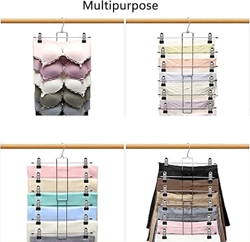 Miniatura 4 de Paquete de 2 perchas para faldas, rotación de 360, 6 niveles, organizador de armario, perchas para ahorrar espacio con clips para pantalones,