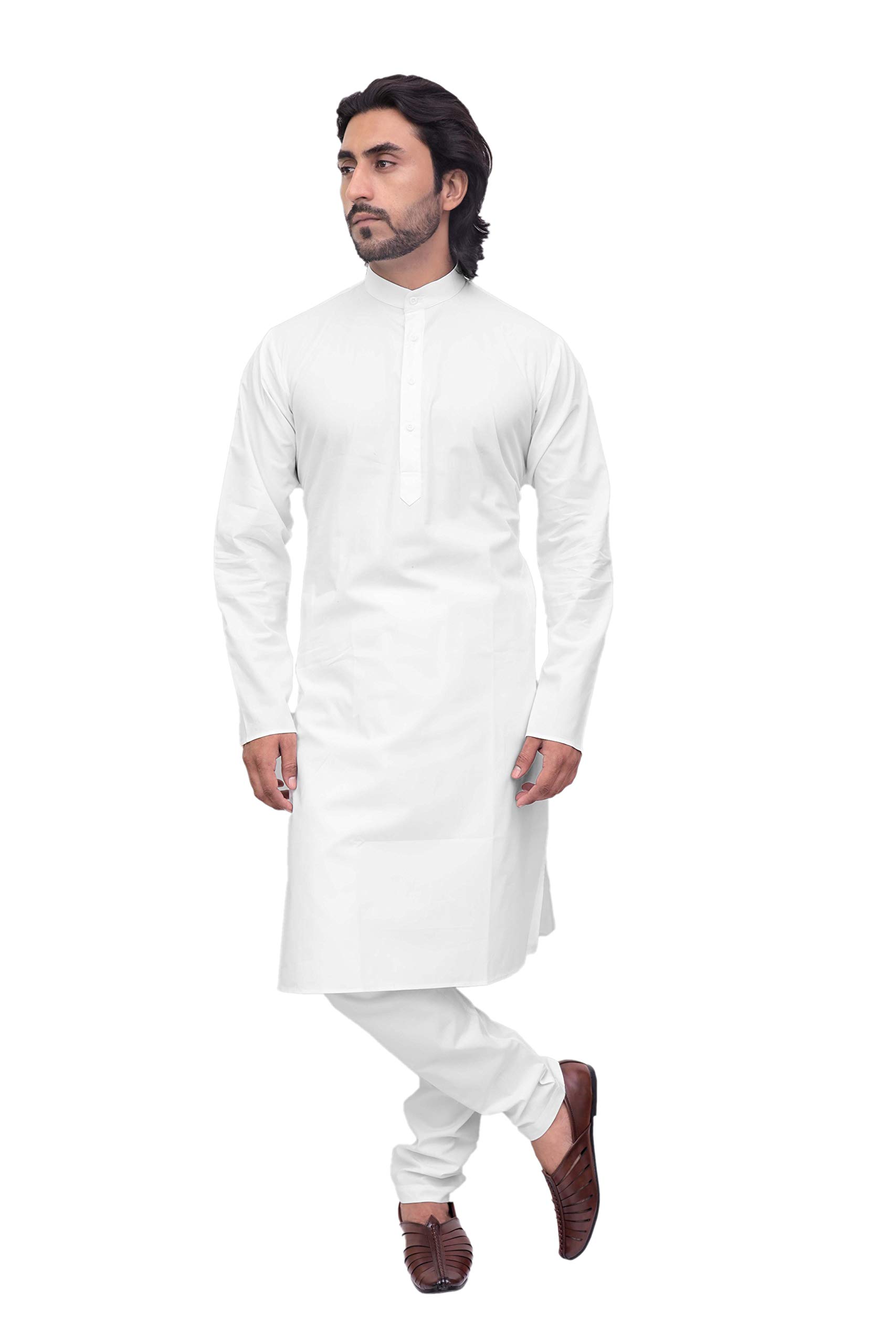 Men's Cambric Cotton Kurta Pyjama Set — White | Kurta + Aligari Drawstring Narrow-Bottom Pyjama | Breathable Cambric Cotton, Regular Fit-image-14