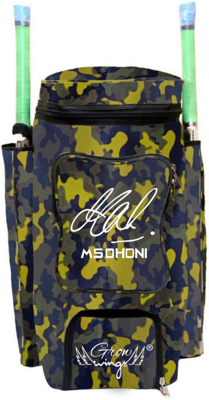 grow wings msd cricket kit bag with heavy material fabric nylon material for your bat (yellow)