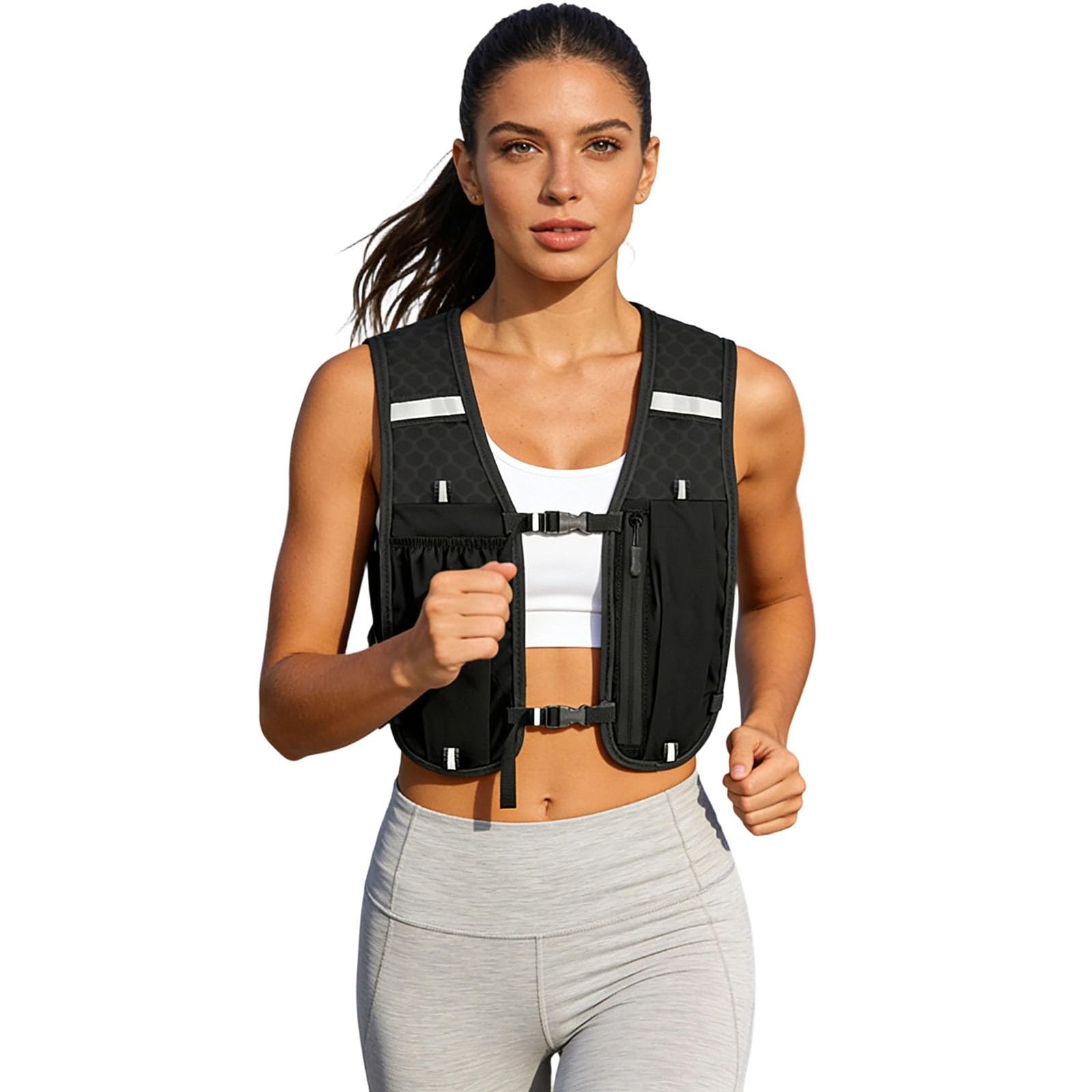 Générique Gilet Hydratation Running Femme et Homme, Brevet Original, Bretelles de Poitrine Réglables, Gilet Running avec Bouteille d'eau de 500 ML, Léger et Réfléchissant Gilet de Course