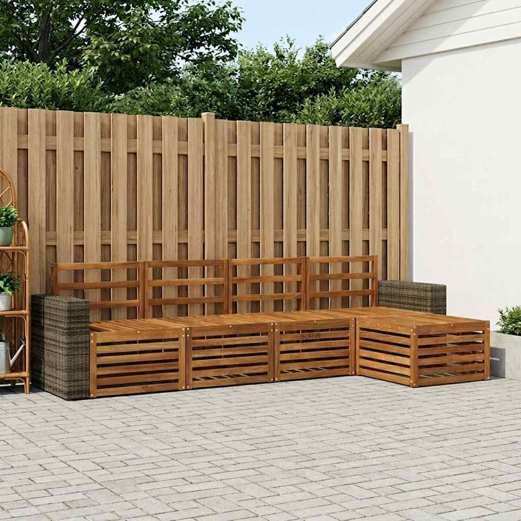 Set di mobili da giardino in legno di acacia naturale, 5 pezzi, con sedie modulari, in legno resistente, facile da montare, elegante, ideale per terrazze, balconi