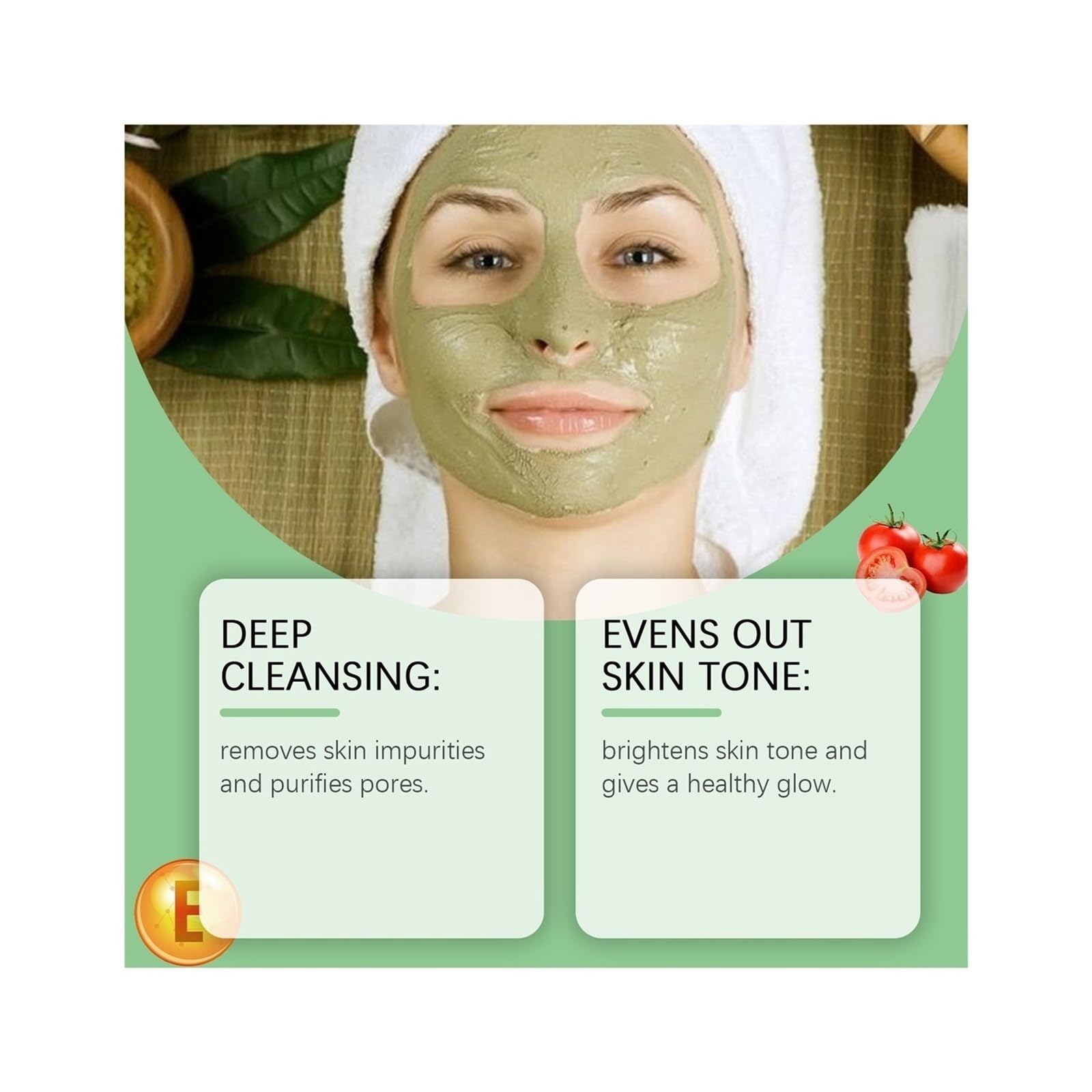 Maschera Fango Detergente Al Pomodoro Verde 100g | Maschera di fango viso idratante, rassodante e affinante(2pcs)