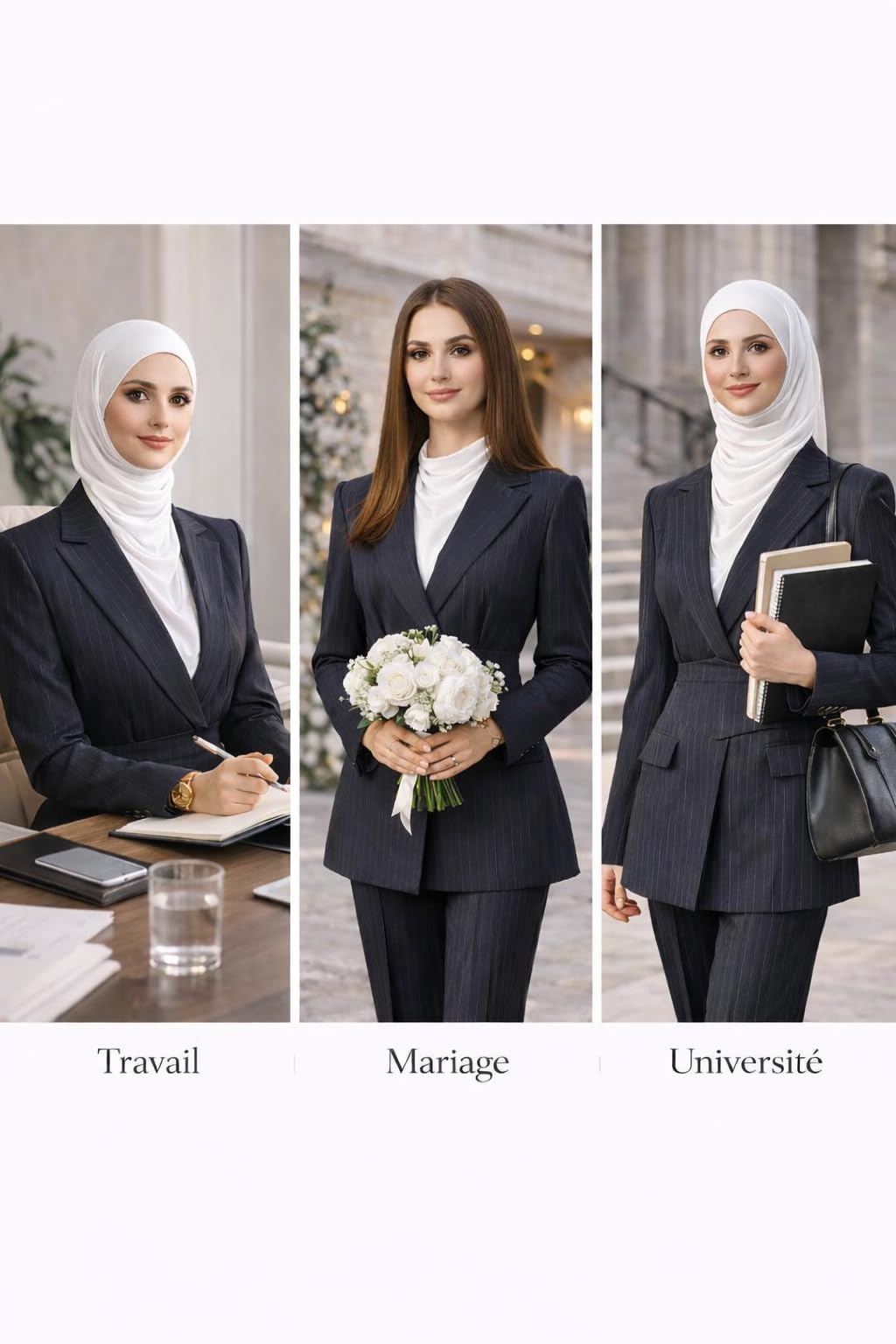 Tailleur Femme Élégant 2 Pièces Rayé – Blazer Ceinturé Structuré et Pantalon Large Fluide – Ensemble Chic