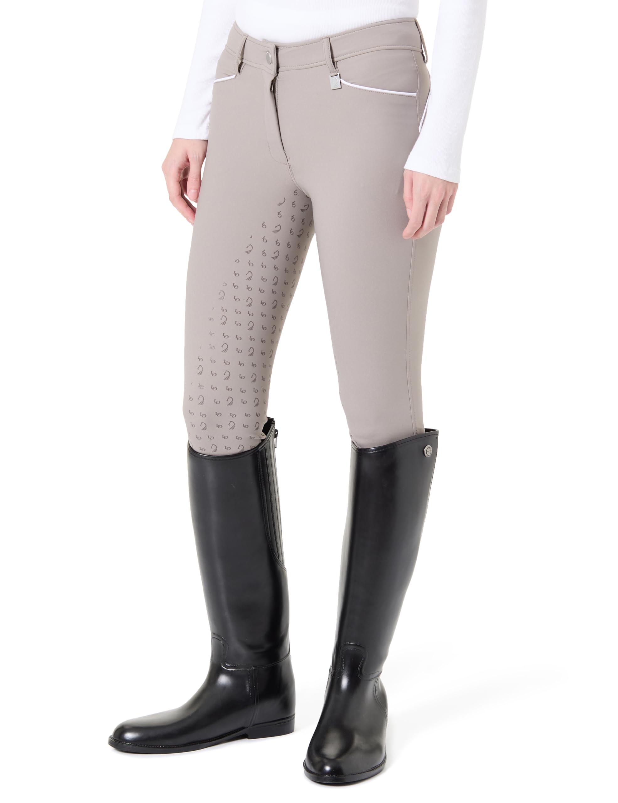 HKM Women's Livigno Sportive sili. Full II Riding Breeches, Taupe, 28