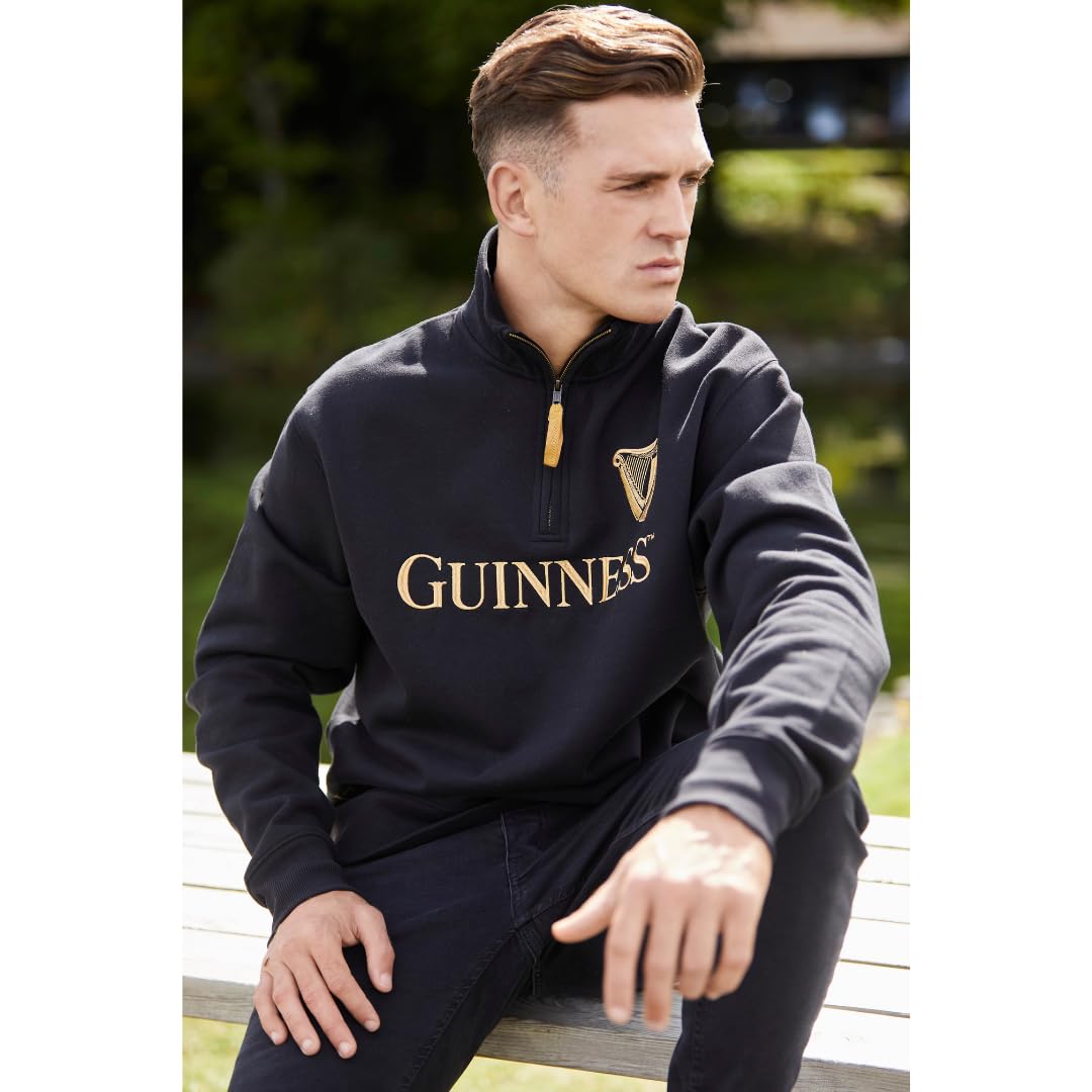 Guinness Felpa nera con zip 1/4 emblema