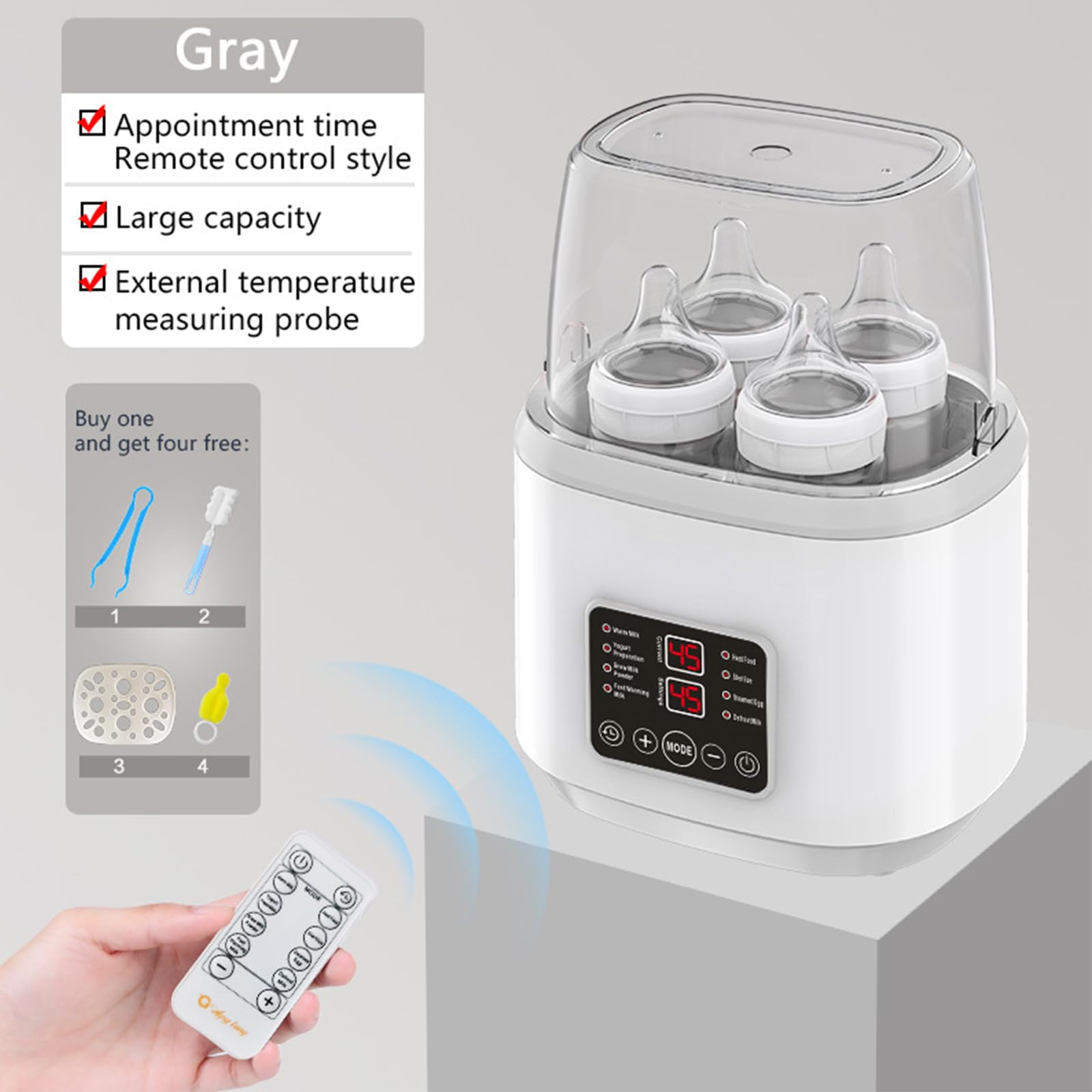 8-in-1Flaschenwärmer, Milchwärmer mit Timer, Babykostwärmer mit Fernbedienung, Sterilisator für Babyflaschen, Bottle Warmer mit Auftau, Sterilisier für Familien Kinderzimmer und Kindertagesstätten