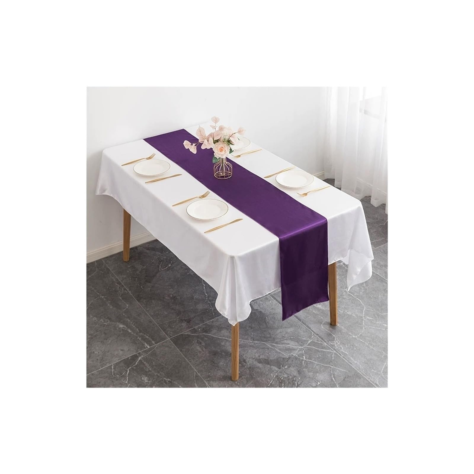 Table Runner 6Pcs Wedding Party Shiny Satin Table Runner Silk For Birthday Christmas Banquets Decoration(Purple)