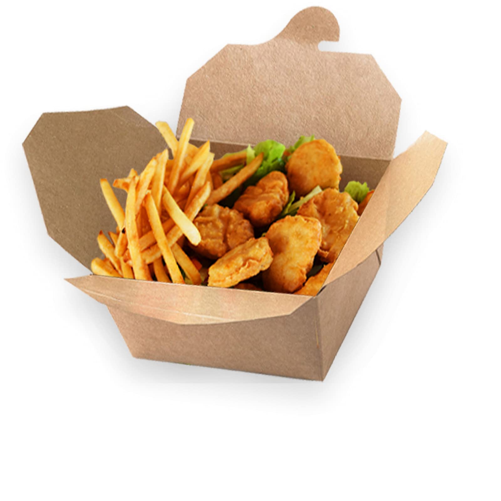 Contenitore Alimenti Kraft CKB, Cartone 200pz, con Coperchio, per Alimenti Fritti, Monoporzione, Antigrasso, Biodegradabile, Fingerfood, Take Away, 197x90x75