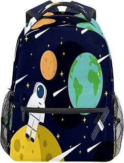 Mochila escolar para meninos e meninas, galáxia, planeta, astronauta e estrelas da terra, bolsa de ombro para estudantes, meninos e meninas, leve, durável, bolsa de viagem para trilhas, acampamento, mochila de dia