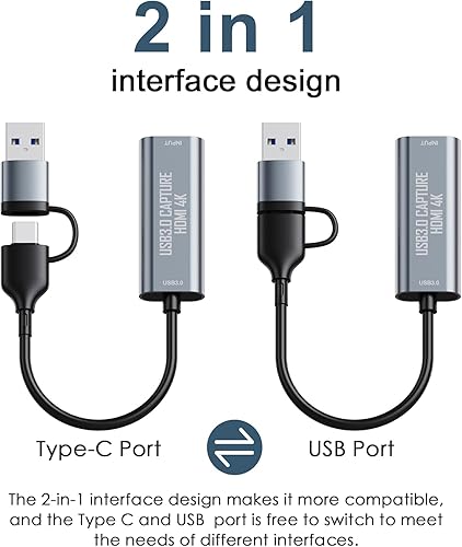 Miniatura 2 de Tarjeta de captura HDMI a USBUSB C, tarjeta de captura de video HDMI 4K, captura USB 3.0 en 2K 30FPS o 1080P 60FPS, para transmisión en vivo,