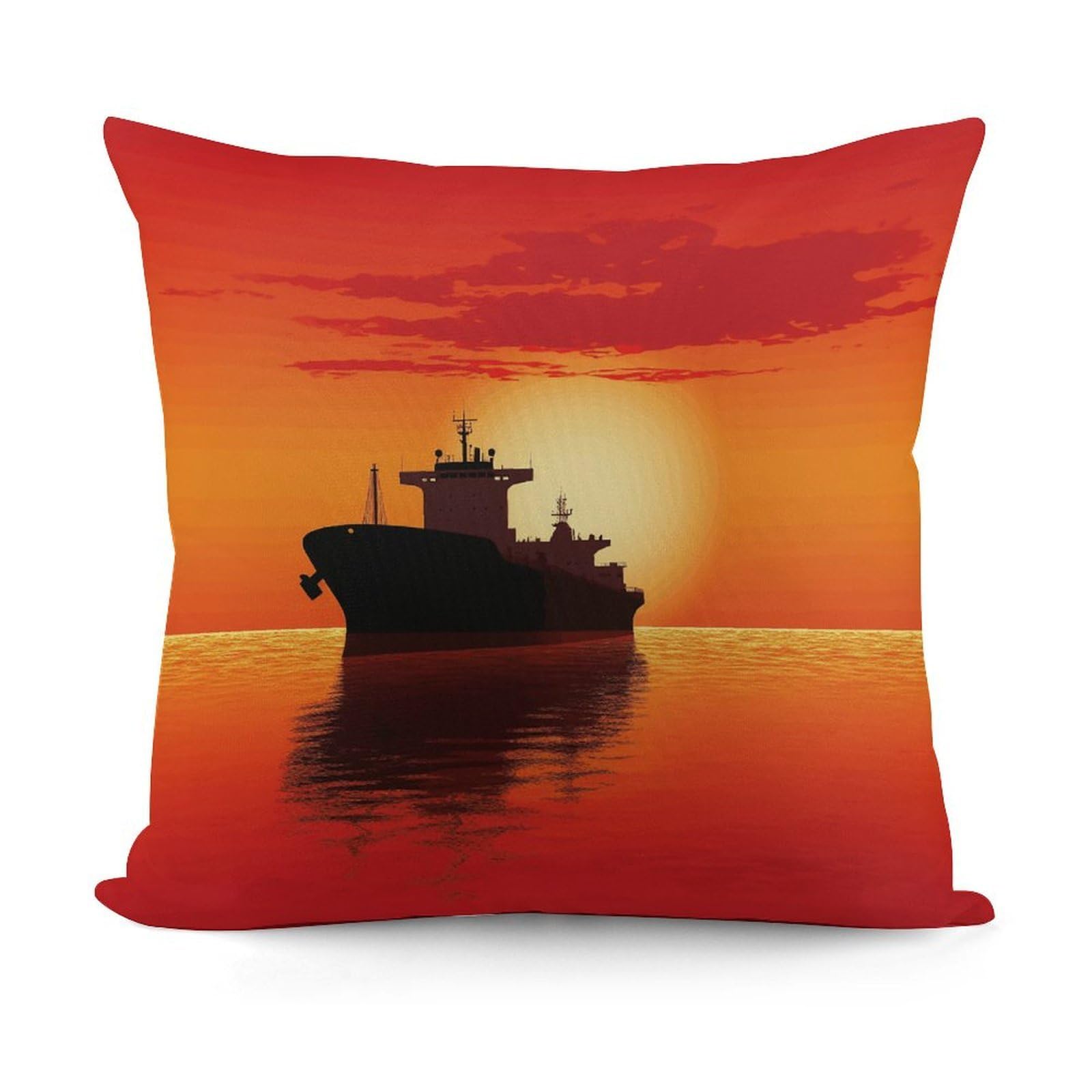 Adfgyerh Style Silhouette Of The Tanker Ship On Red Sunrise Decorative Pillow Covers, Throw Pillow Covers Soft For All Seasons, Pillowcases For Couch Living Room Sofa Bedroom 18X18 Inch