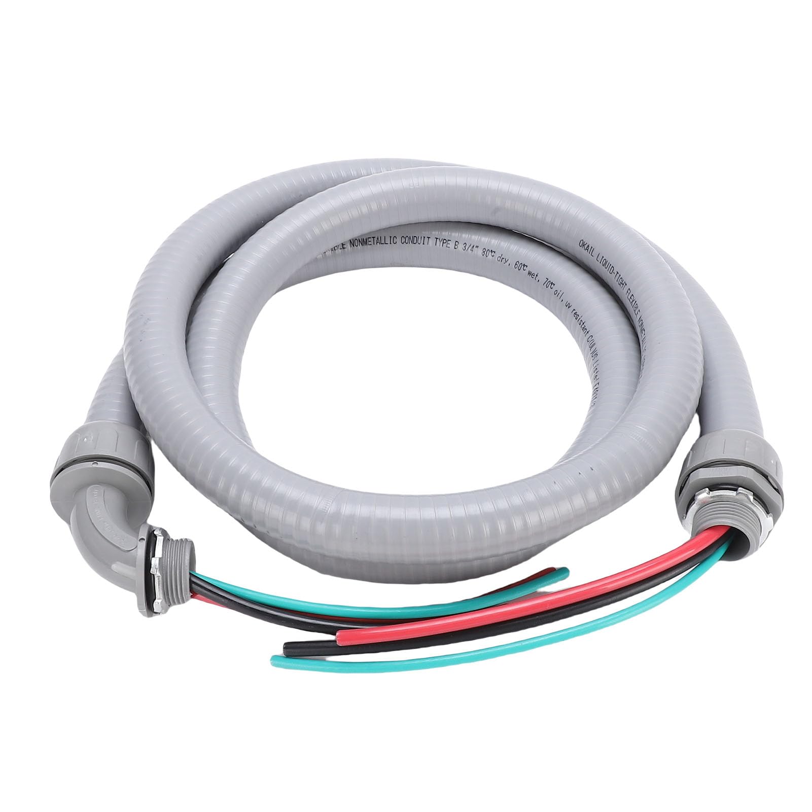 Brrnoo Conjunto de Látigo de Alimentación de Conducto Eléctrico Flexible, Hermético a Líquidos, No Metálico, de 3/4 pulg. X 6 Pies, con Cables Previamente Pelados y Tres Conductores