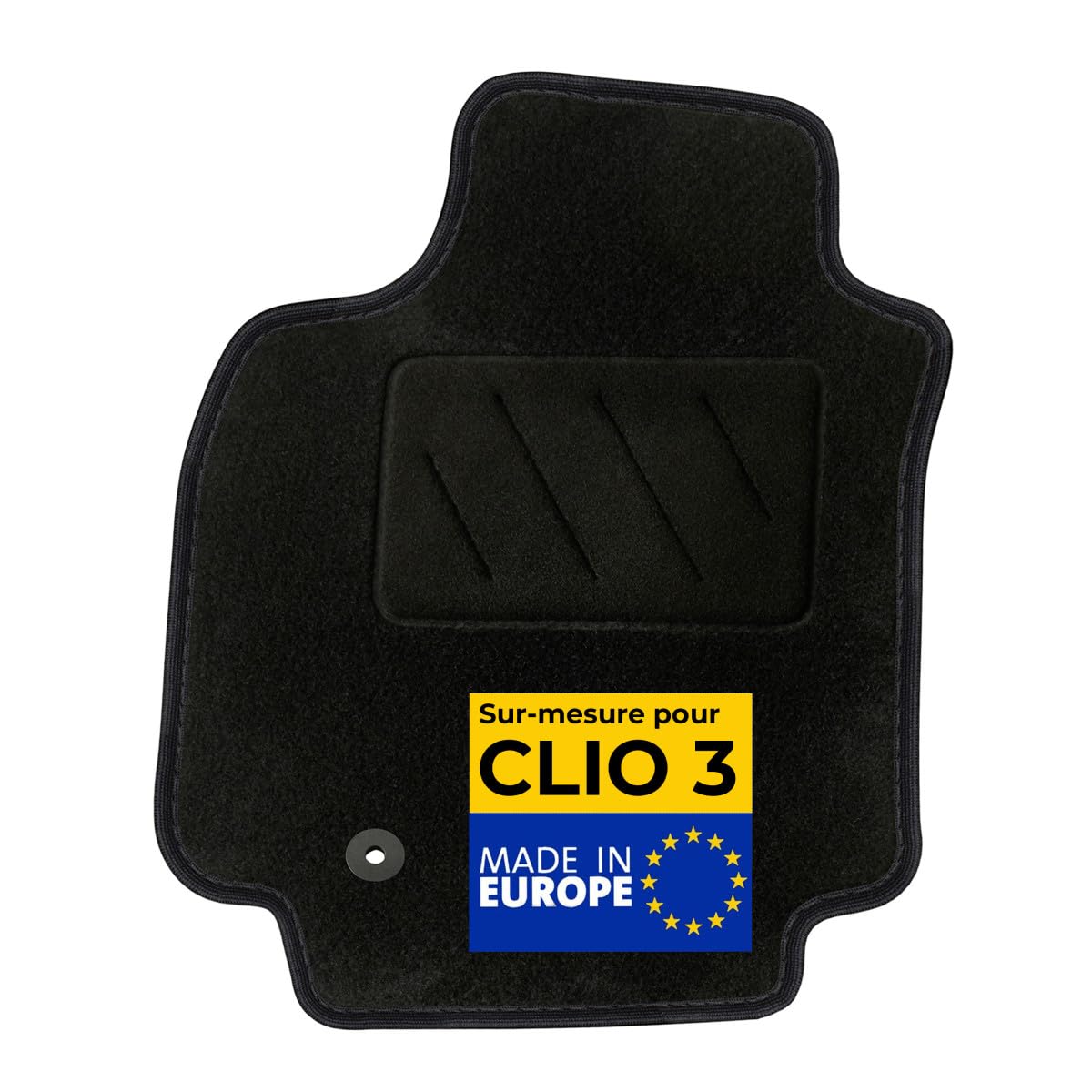 DBS - Tapis de Voiture sur Mesure - Adapté à Votre Renault Clio 3 (09/2005-08/2012) - Antidérapant : Clips de Fixations et Scratch - Tapis de Sol conducteur - Moquette - Noir