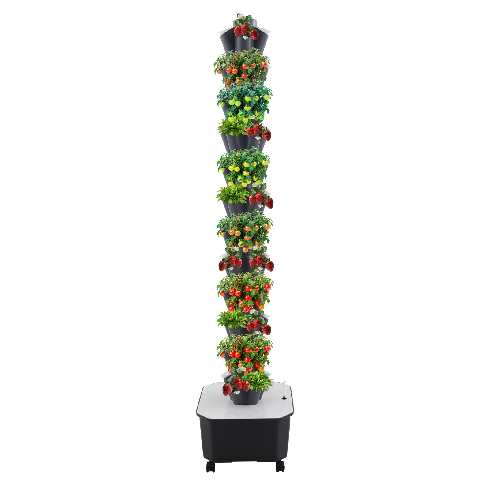 60 Löcher Hydroponic Tower, 12 Etagen Tower Growing System Kit, Hydroponisches Anbausystem mit Hydratationspumpe, Garten Hydroponischer Turm mit 25L Wassertank, Geeignet für Obst, Gemüse(Grau)