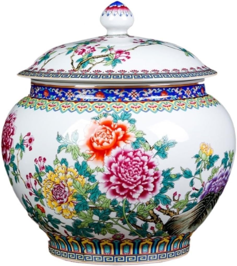 Vase Tabletop Ginger Jar Decorative Ceramic Tea Container With Lid Decor Living Room Office Desktop 18 * 19cm(B)