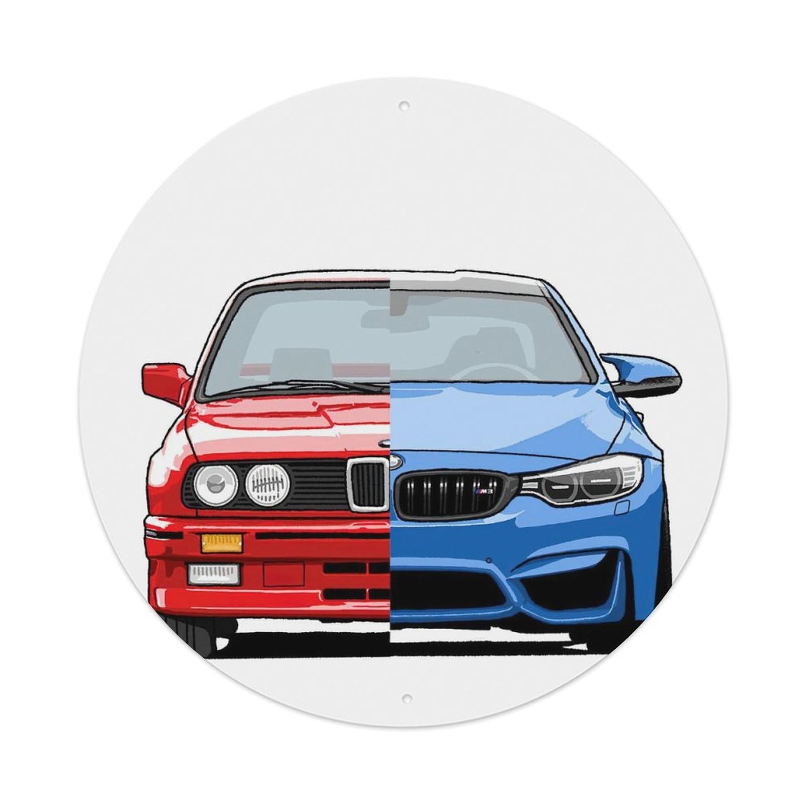 Sport Car M3 E30 AND F80 Racing Car Supercar Hyper Car Vintage Metal Tin Sign Plaque Wall Decor for Cafe, Club, Garden Round Metal Poster 8x8Inch