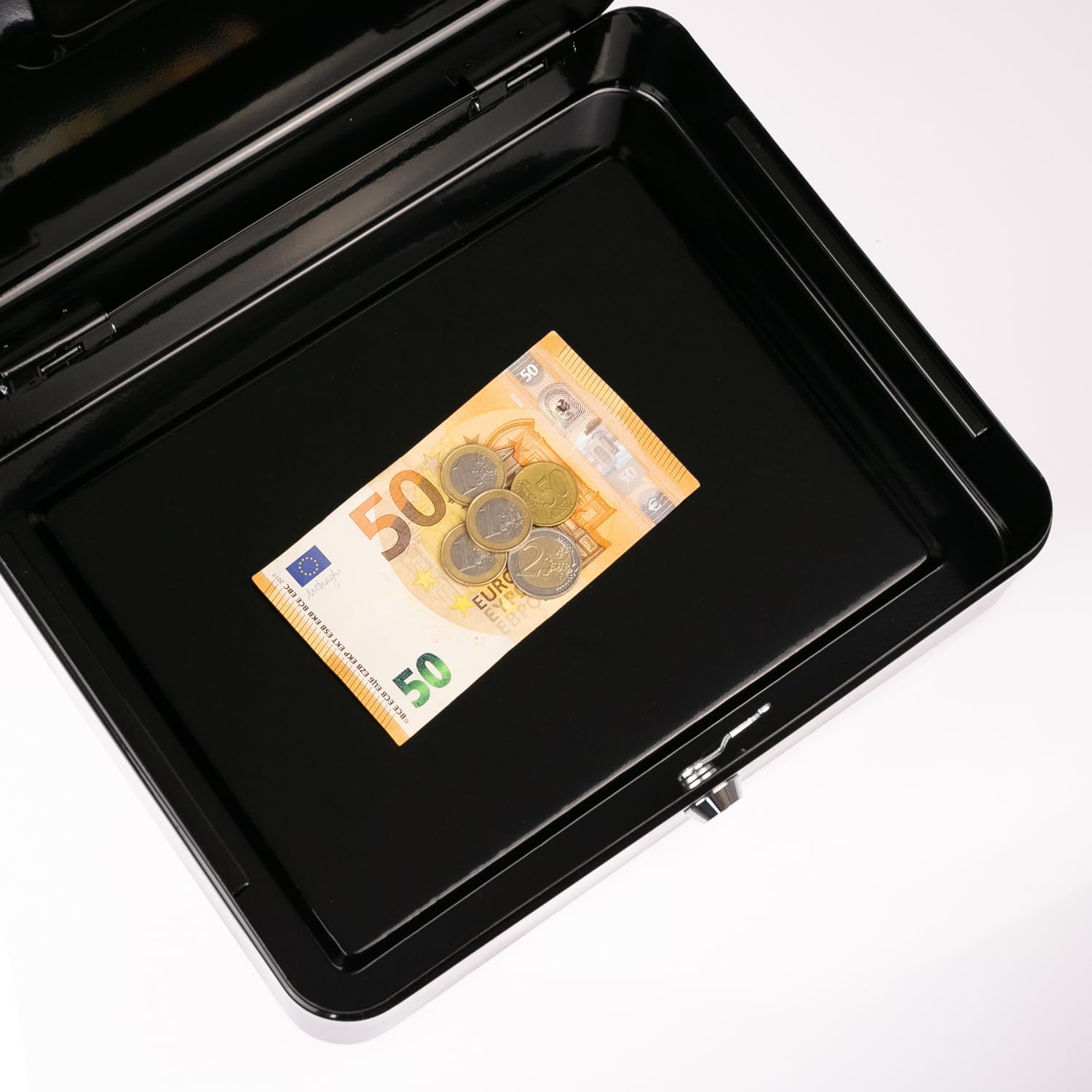HMF Caisse à monnaie verrouillable, 5 compartiments, 30 x 24 x 9 cm, Noir