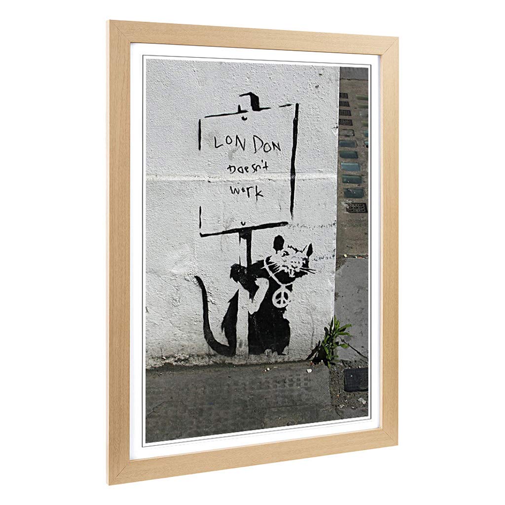 Big Box Art Framed Print of Banksy Rat Graffiti (1) Design | Wall Art Picture | Home Decor for Kitchen, Living Room, Bedroom, Hallway, Oak, A2 / 24.5x18 Inch / 62x45cm