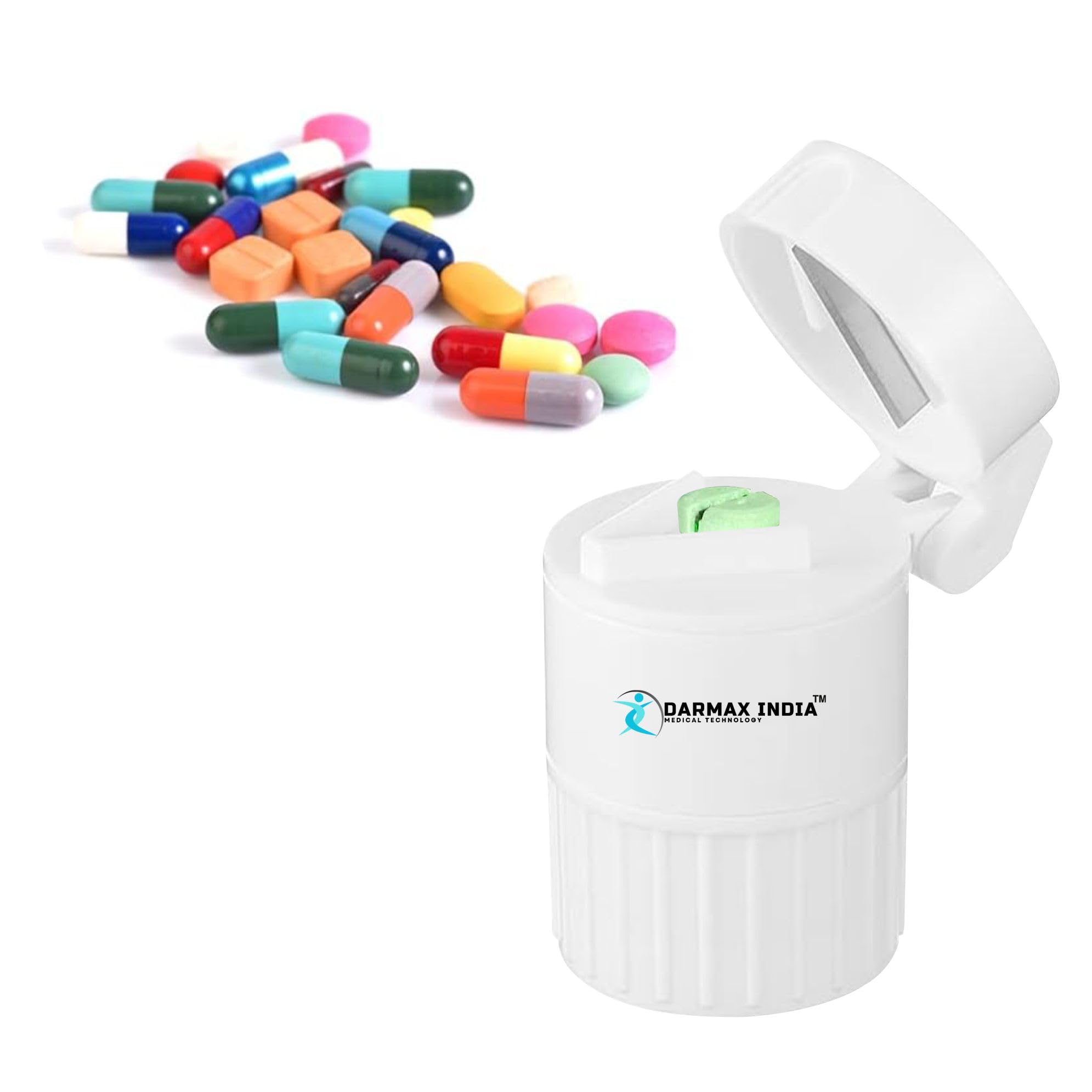 Darmax India 4-in-1 Pill Cutter Crusher Grinder & Storage Box | Portable Medicine Organizer with Built-in Blade | Tablet Splitter, Crusher & Water Cup for Easy Medication Use at Home & Travel-image-42