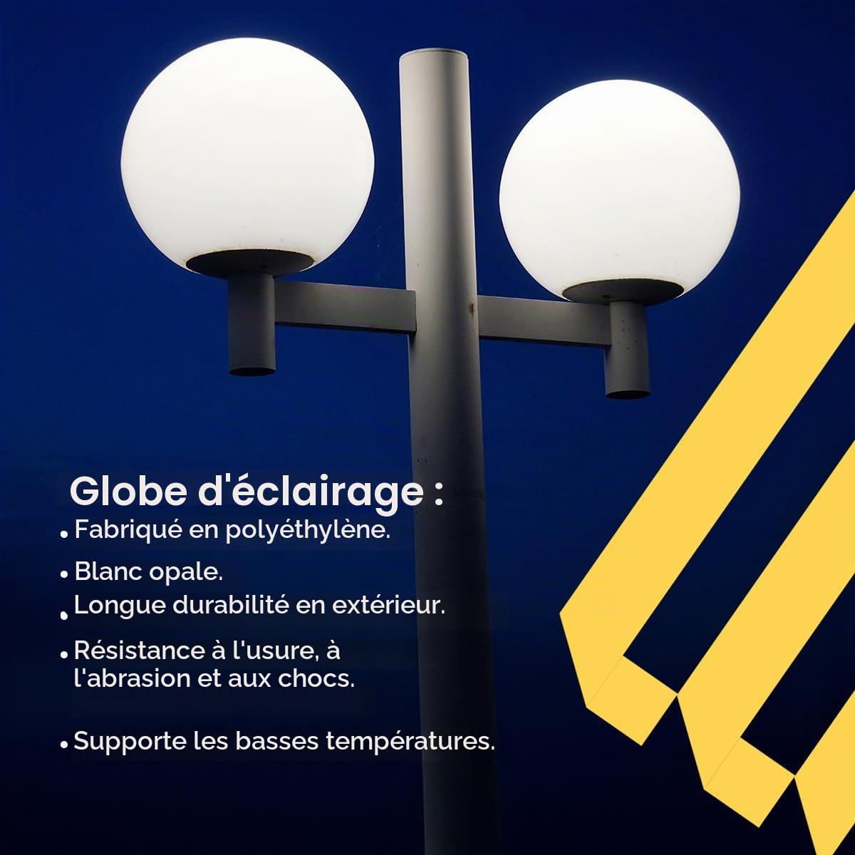 Kit d'éclairage extérieur - Diffuseur sphérique en polyéthylène 30 cm opale + base en polycarbonate E-27 gris - Idéal pour jardins, parcs, chemins et espaces publics