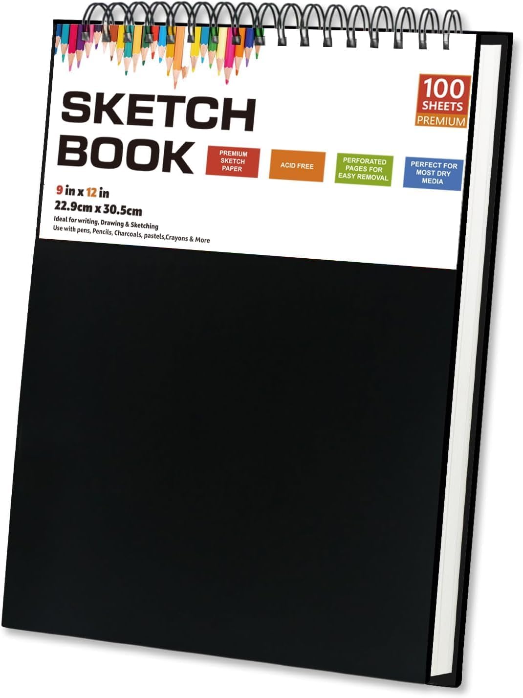 FAOGO Sketch Book for Drawing - 120gsm Thick Paper, Spiral Bound, 100 Sheets, 9" x 12" Inch, Handheld Lightweight, Double Run Time for Lawn, Yard, Patio, Garden Cleaning 1