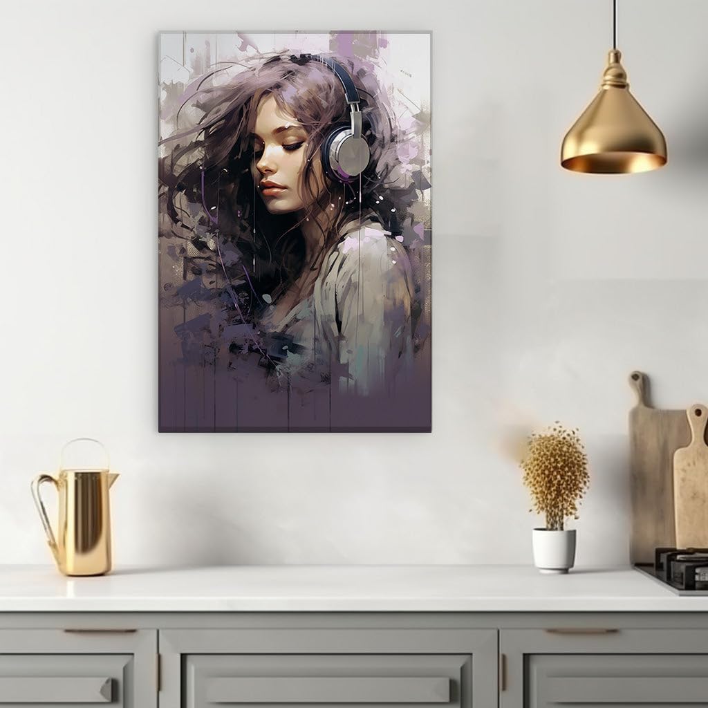 Canvas for Living room. Sonic Euphoria: Embracing the Rhythms of Bliss in a Monochrome Dreamscape, 27 x 18 inch Canvas Wall Art - Inspirational Office Decor - 69x46 cm (27x18 inch)