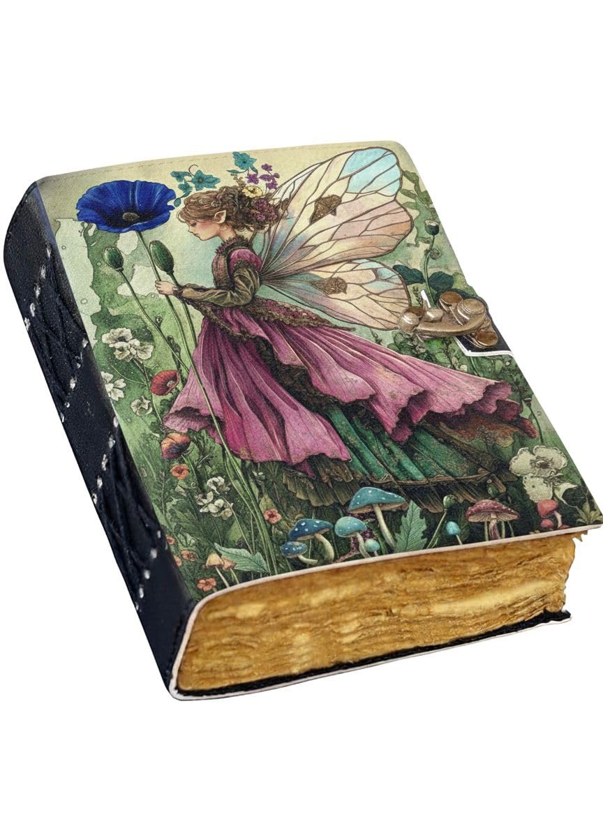 Handmade Colorful Fairy Leather Journal Floral Printed Diary with Vintage Deckle Edge Paper Antique Writing Journal for Men and Women Travel Diary for Notes Sketching Drawing and Gifting 5x7 inches      Unknown Binding
