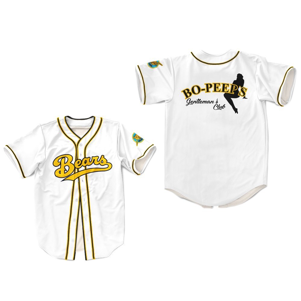 Chico's Bail Bonds Bears Jersey Stitch Shirt Baseball Patch Sewn Size bo Peeps