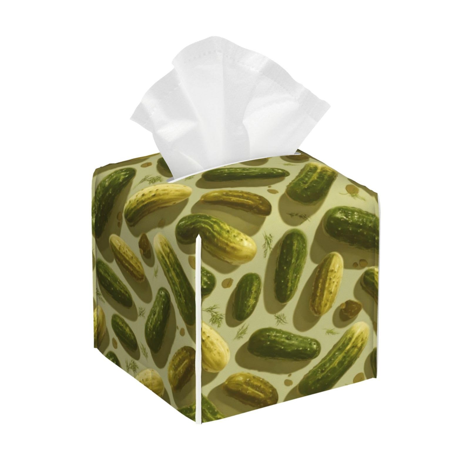 Realistic Cucumber Print Tissue Box Cover Holder Square, Foldable Modern Cube Tissue Box Cover, Leather Decorative Organizer for Tabletop Bathroom Car Office Desk Decor