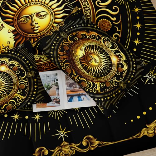 Image of Black and Gold Full Size Sun and Moon Comforter Set,Quilts Full Size Bedding Sets Sun Moon,with 1 Comforter with 2 Pillow Case