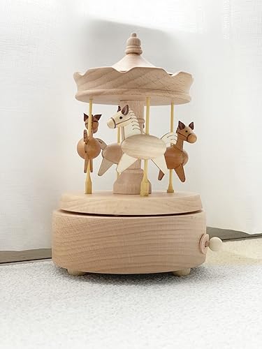 Vista 2 de Caja de música de carrusel, caja de música de caballo de madera para niñas y mujeres, regalo de cumpleaños de Navidad, sin batería, decoración