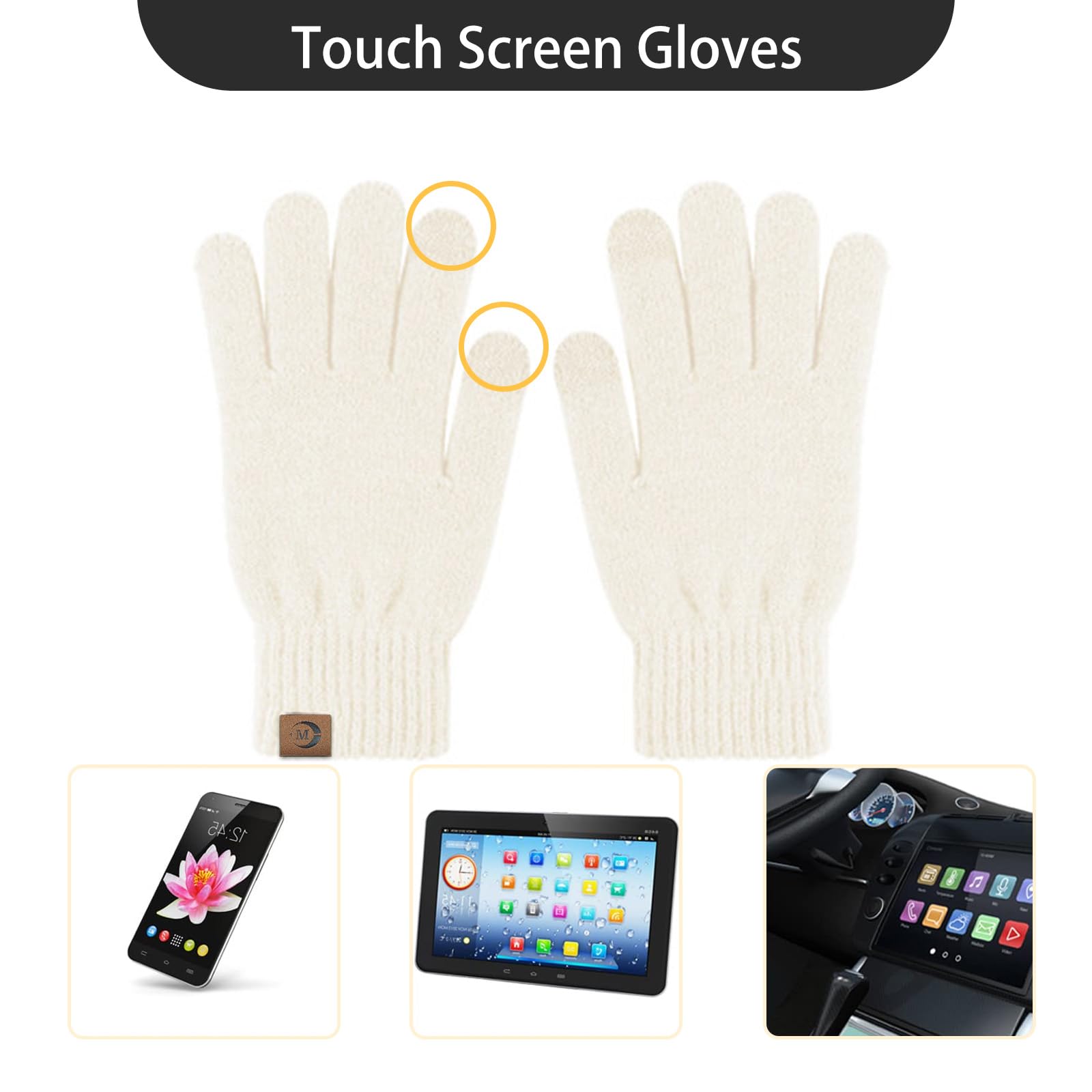 MARUKO Femme Tricotés Ensemble d'hiver Bonnet écharpe Gants d'écran Tactile 3 en 1, Doublure Molleton Doux Bonnet tricoté Chaud Cache-Cou Extensible Gants tactiles à 2 Doigts pour Femme