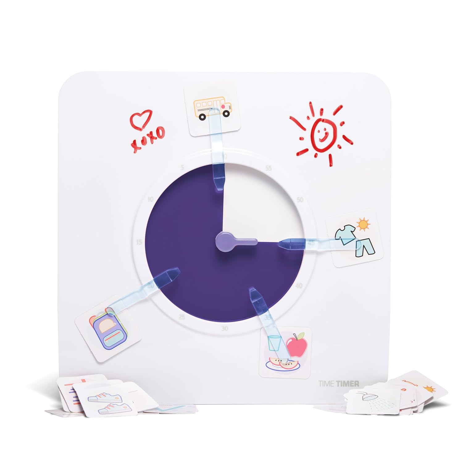 Visual Schedule Package - 8-inch 60 Minute Visual Routine Timer with Dry Erase Board, PECS Cards, and Whiteboard Marker - for Kids Desk, Classroom, Home, and Routines (Purple)