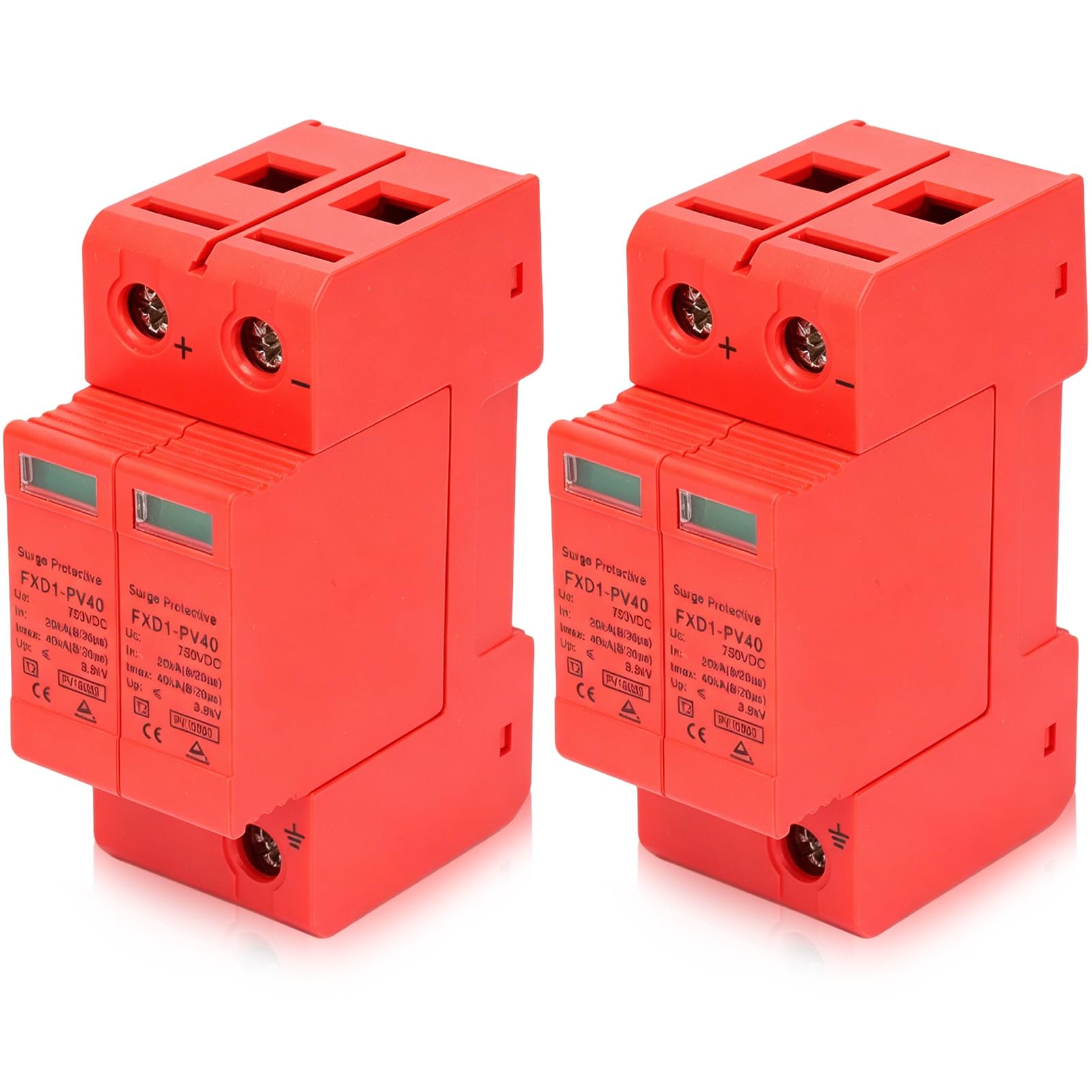 Dispositivo scaricatore di tensione, 2 pezzi 40KA FXD1‑PV40 2P Montaggio su guida PC Interruttore SPD Dispositivi di protezione contro le sovratensioni Scaricatore fotovoltaico CC (CC 750 V)