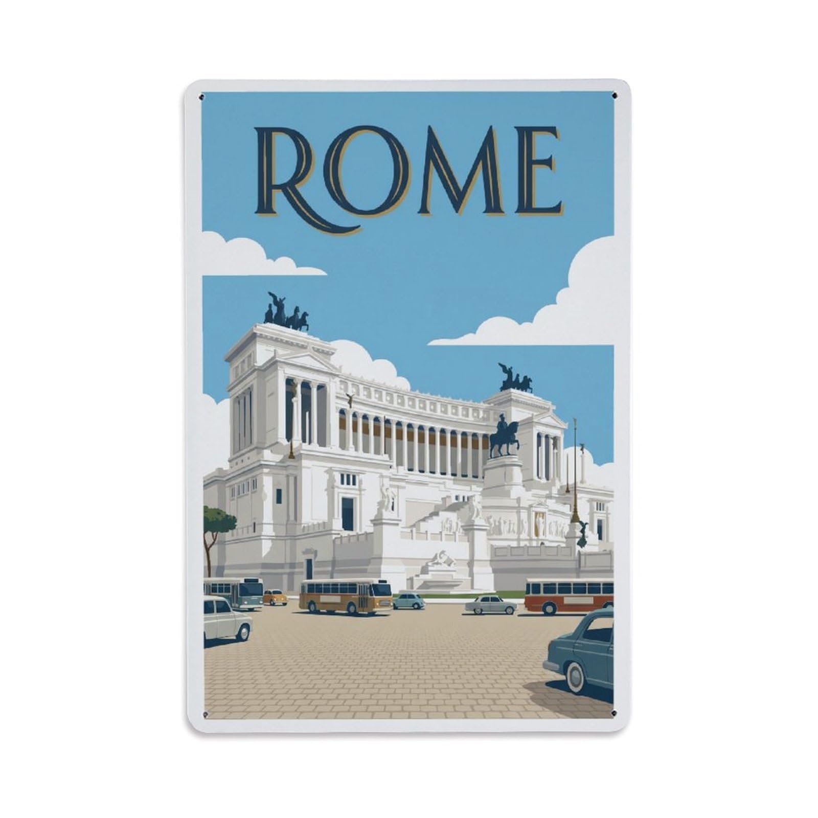 Vintage Travel Rome Piazza Venezia Monument White Marble Italy Metal Tin Sign Plaque Wall Decor for Cafe, Club Bar, Office, Home Garden Metal Poster 8x12Inch