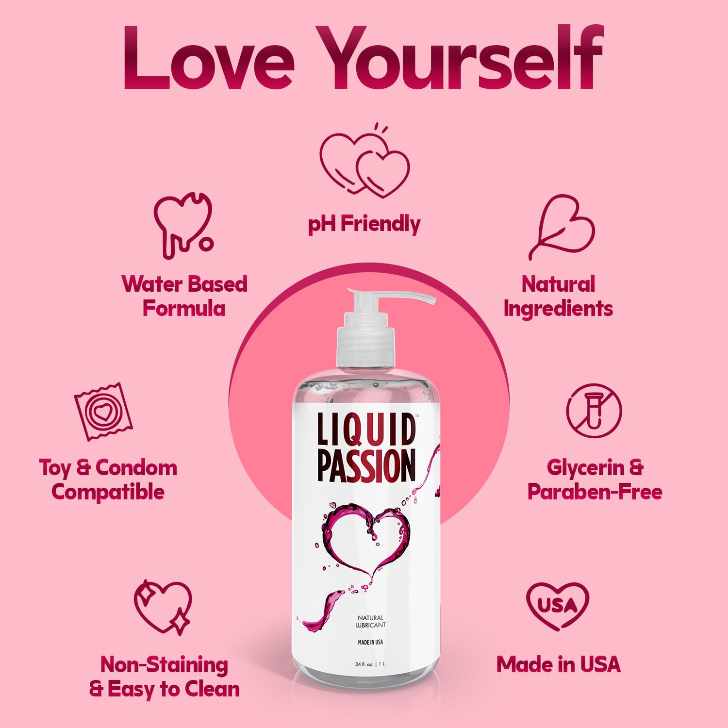 Liquid Passion - Lubricante personal natural a base de agua, respetuoso con el pH, sin fragancia e hidratante, seguro para juguetes y condones. Fabricado en Estados Unidos, 8 onzas líquidas