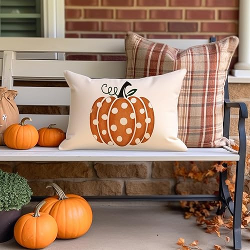 Miniatura 4 de RABUSOFA Fundas de almohada decorativas de otoño, 12 x 20 pulgadas, decoración de calabaza con lunares, para otoño, Acción de Gracias, lumbar, para